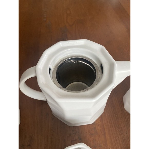Teavana 32oz White Potter's Mark Ceramic Teapot Set w/ 8 Tea Cups / Infuser - Picture 5 of 12